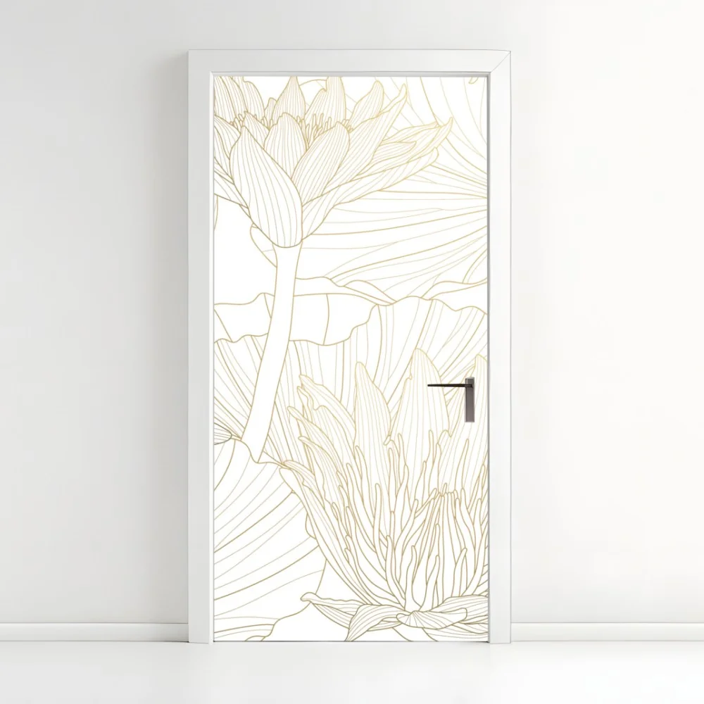Türaufkleber zarte goldene blütenlinien – Wallnifity®