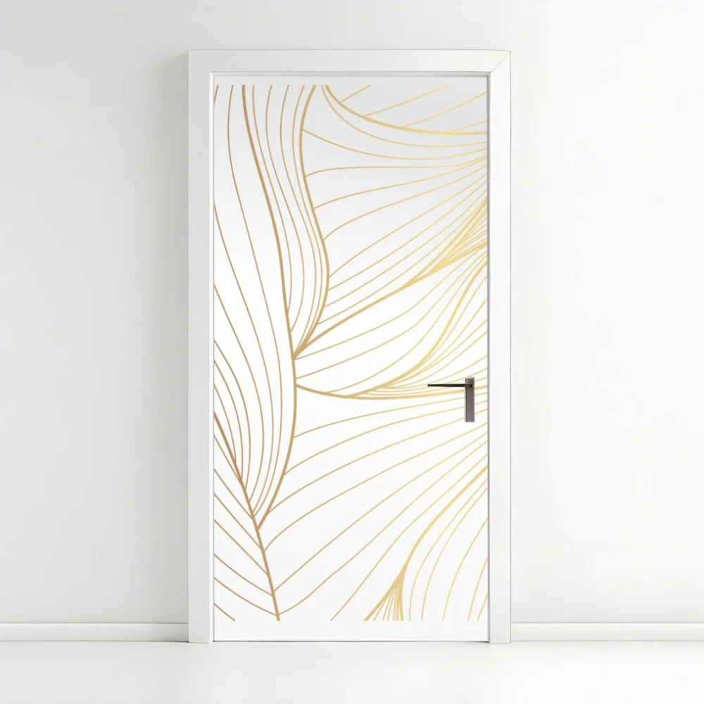 Türaufkleber goldene fließende linien abstraktes design – Wallnifity® Türaufkleber goldene fließende linien abstraktes design – Wallnifity®