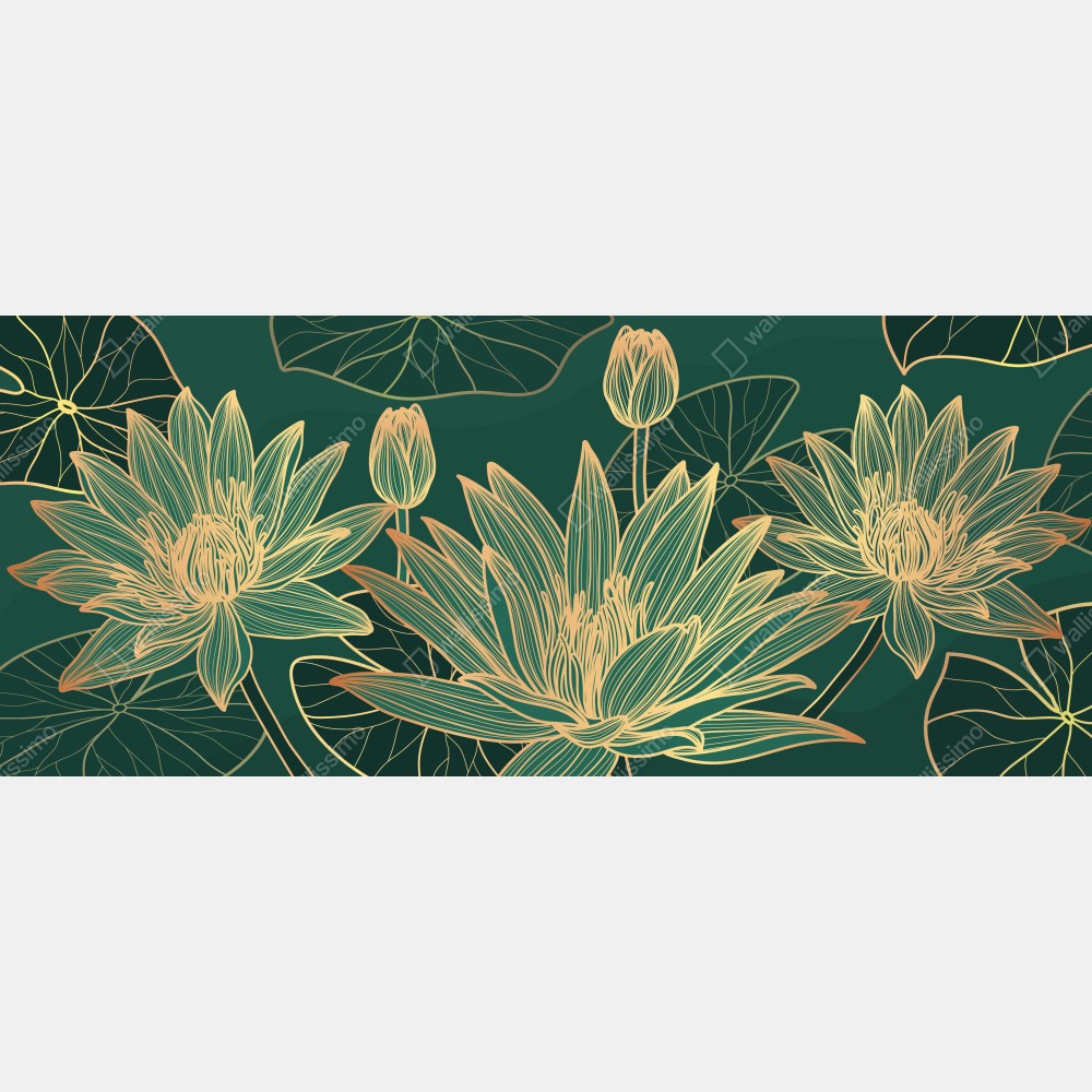 Türaufkleber goldene lotosblüten auf grünem hintergrund – Wallnifity® Türaufkleber goldene lotosblüten auf grünem hintergrund – Wallnifity®