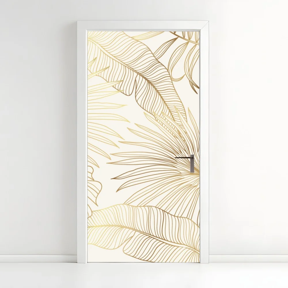 Türaufkleber goldene tropische blätter auf beigem hintergrund – Wallnifity® Türaufkleber goldene tropische blätter auf beigem hintergrund – Wallnifity®