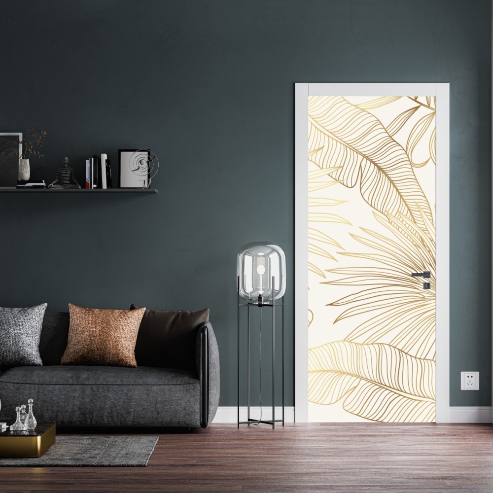 Türaufkleber goldene tropische blätter auf beigem hintergrund – Wallnifity® Türaufkleber goldene tropische blätter auf beigem hintergrund – Wallnifity®