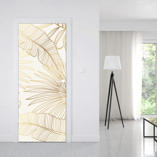 Türaufkleber goldene tropische blätter auf beigem hintergrund – Wallnifity® Türaufkleber goldene tropische blätter auf beigem hintergrund – Wallnifity®
