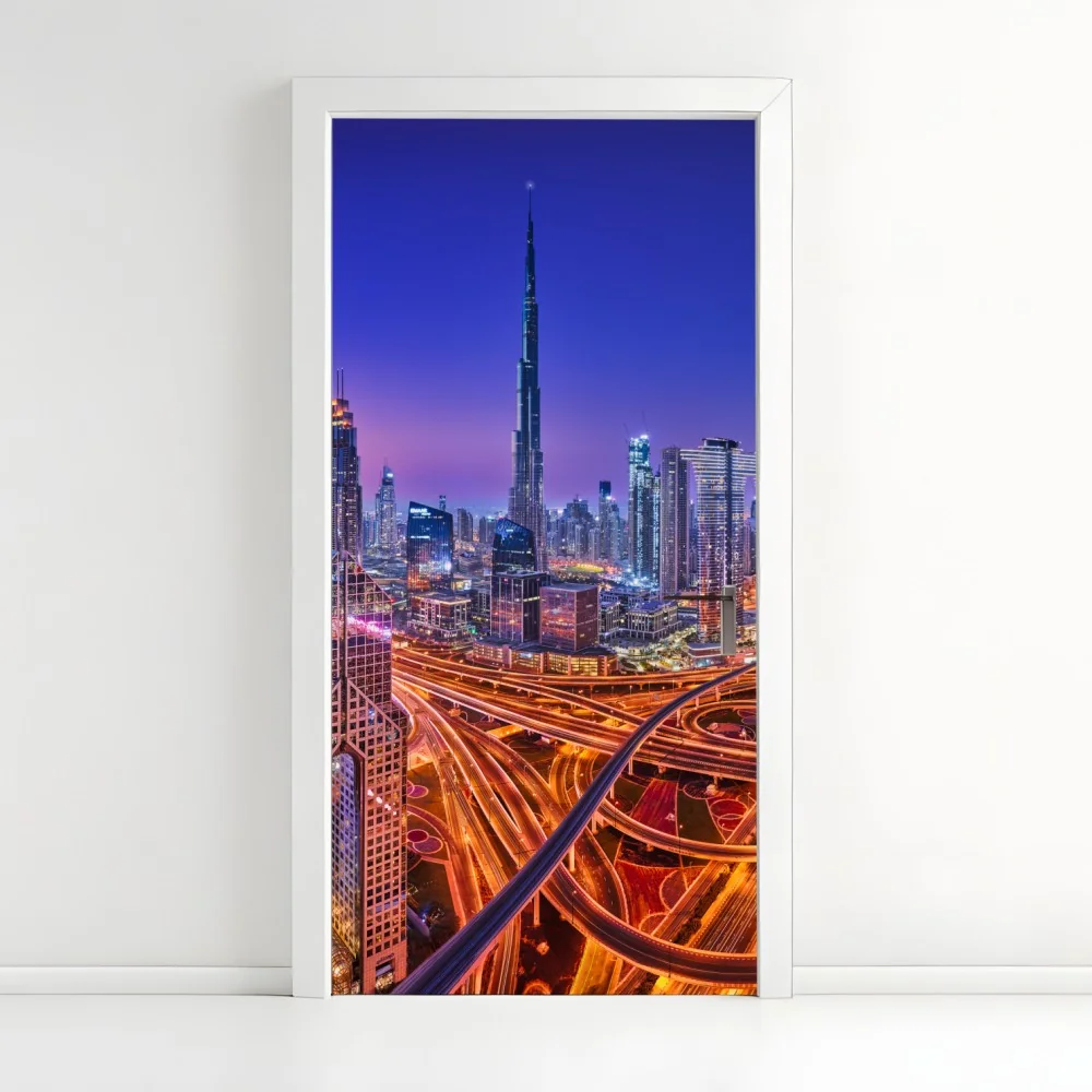 Türaufkleber Dubai panorama bei dämmerung – Wallnifity®