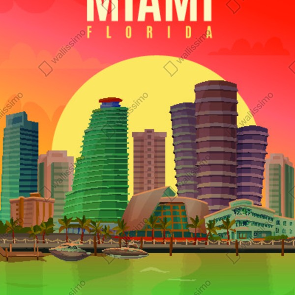 Tischaufkleber und Schreibtischaufkleber Miami sonnenuntergang skyline – Wallnifity® Tischaufkleber und Schreibtischaufkleber Miami sonnenuntergang skyline – Wallnifity®