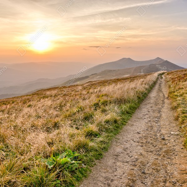 Tischaufkleber und Schreibtischaufkleber wanderpfad bei sonnenuntergang in Bieszczady – Wallnifity® Tischaufkleber und Schreibtischaufkleber wanderpfad bei sonnenuntergang in Bieszczady – Wallnifity®