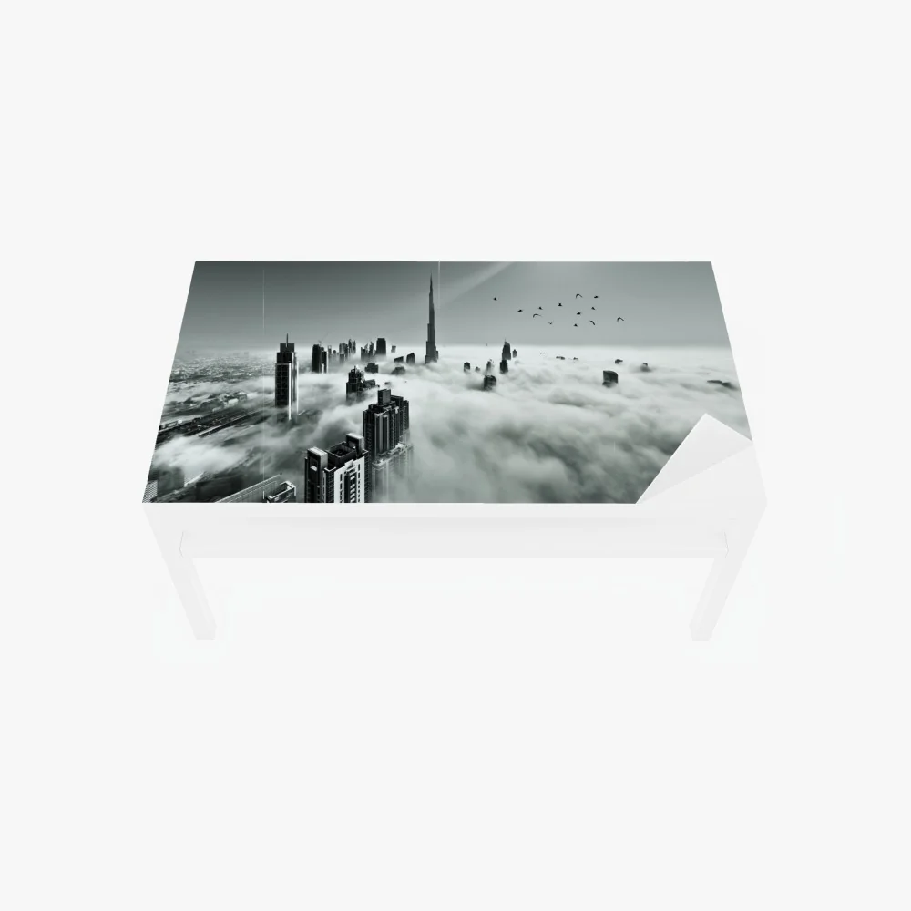 Tischaufkleber und Schreibtischaufkleber neblige skyline von Dubai über den wolken – Wallnifity® Tischaufkleber und Schreibtischaufkleber neblige skyline von Dubai über den wolken – Wallnifity®