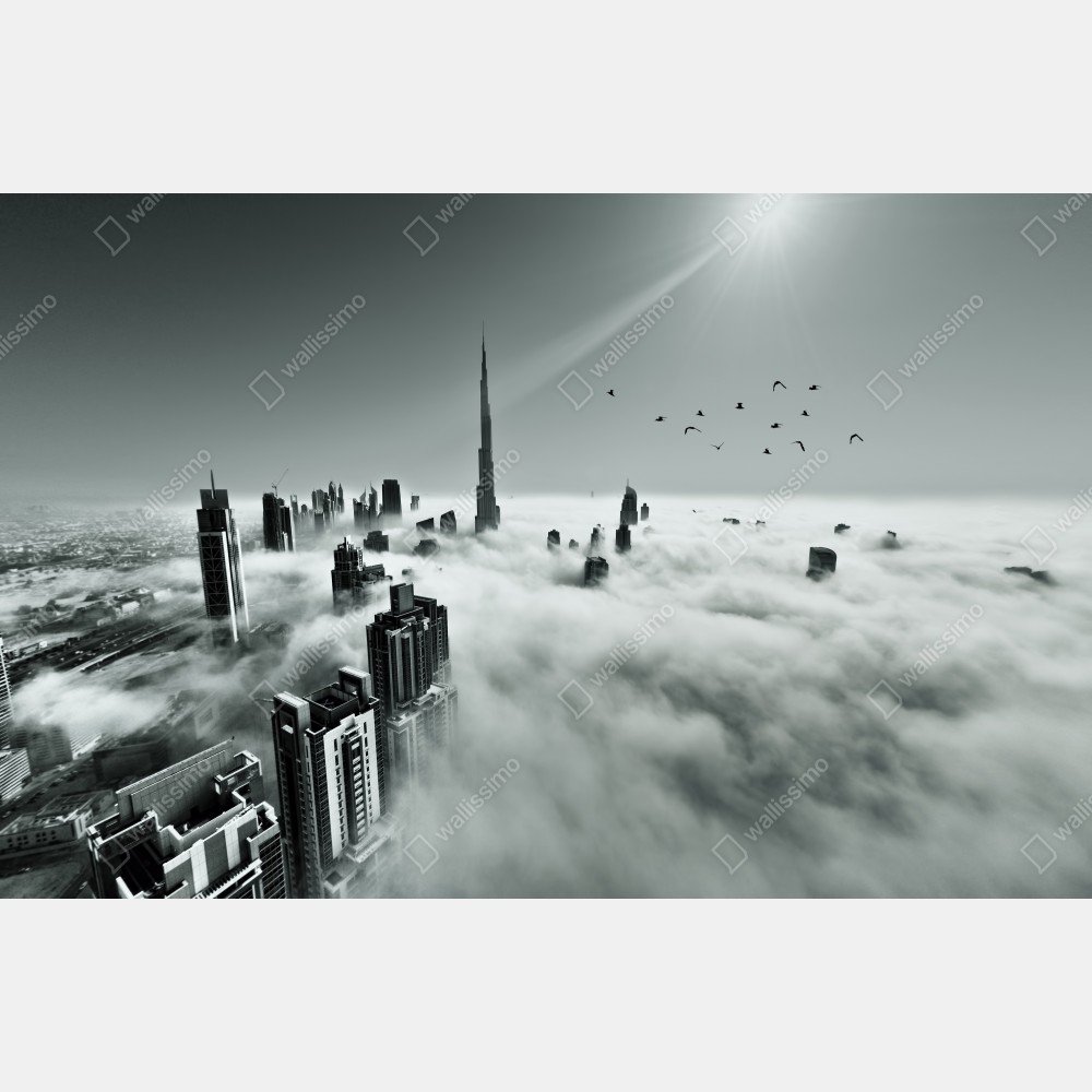 Tischaufkleber und Schreibtischaufkleber neblige skyline von Dubai über den wolken – Wallnifity® Tischaufkleber und Schreibtischaufkleber neblige skyline von Dubai über den wolken – Wallnifity®