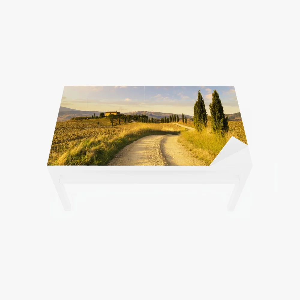 Tischaufkleber und Schreibtischaufkleber goldene landstraße zwischen zypressen – Wallnifity® Tischaufkleber und Schreibtischaufkleber goldene landstraße zwischen zypressen – Wallnifity®