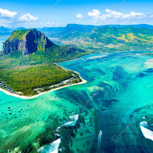 Tischaufkleber und Schreibtischaufkleber türkisfarbene lagune aus der luft, Mauritius – Wallnifity® Tischaufkleber und Schreibtischaufkleber türkisfarbene lagune aus der luft, Mauritius – Wallnifity®