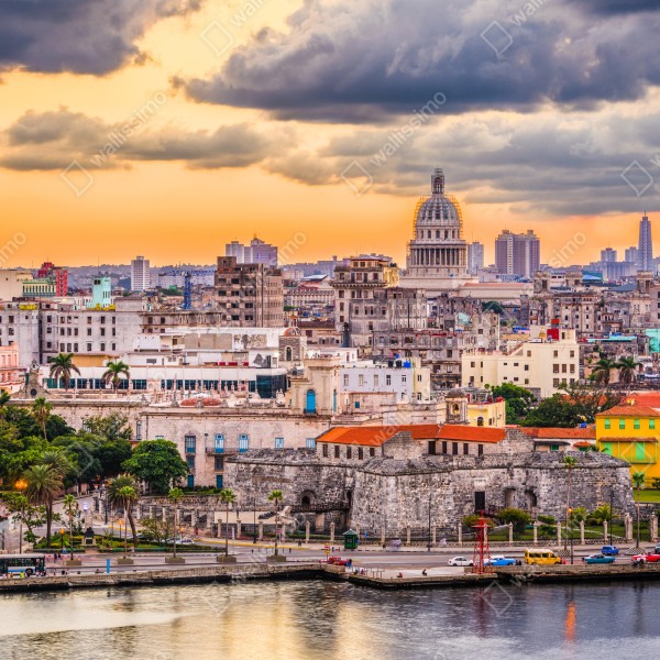 Tischaufkleber und Schreibtischaufkleber Havanna skyline bei sonnenuntergang – Wallnifity® Tischaufkleber und Schreibtischaufkleber Havanna skyline bei sonnenuntergang – Wallnifity®