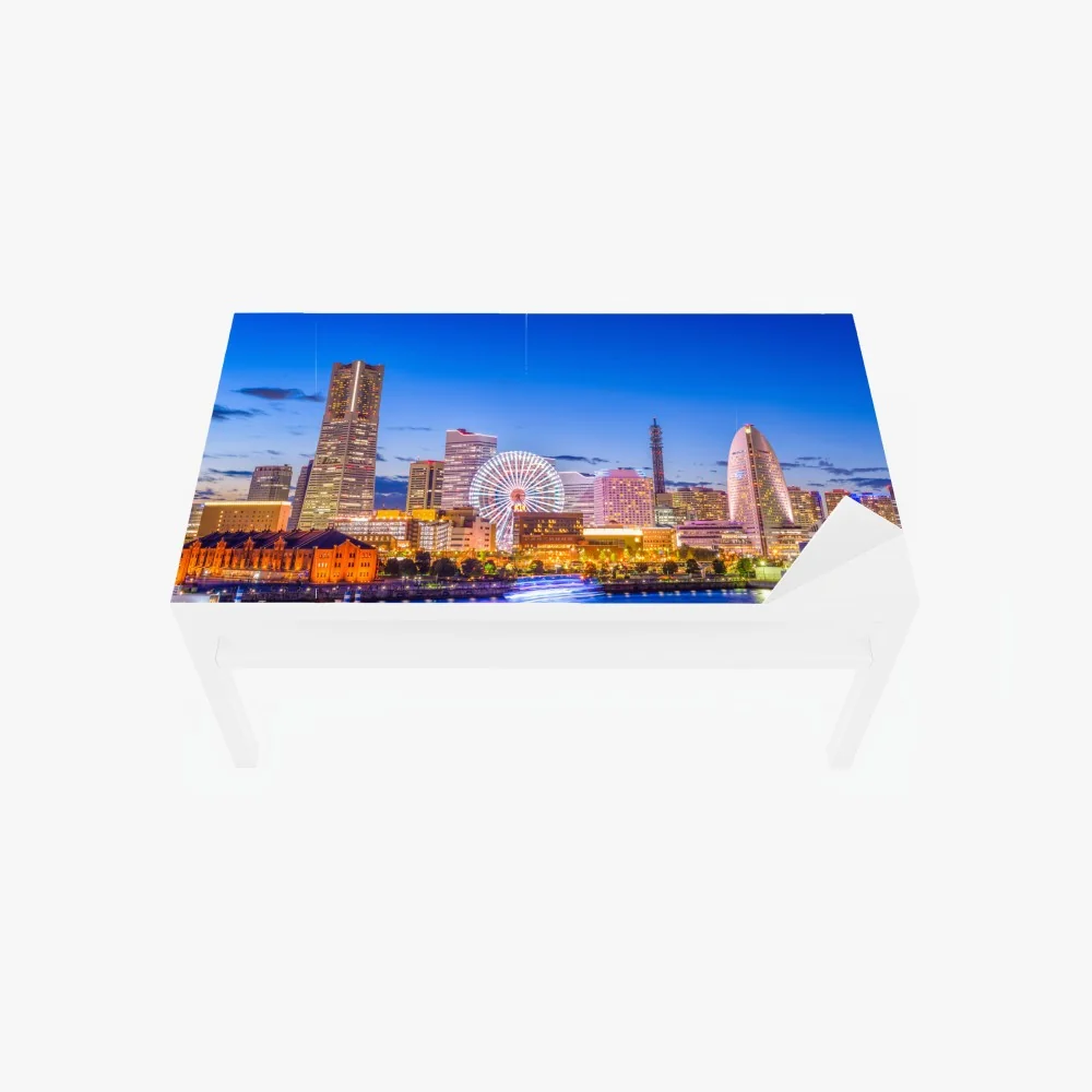 Tischaufkleber und Schreibtischaufkleber Yokohama skyline bei dämmerung – Wallnifity® Tischaufkleber und Schreibtischaufkleber Yokohama skyline bei dämmerung – Wallnifity®
