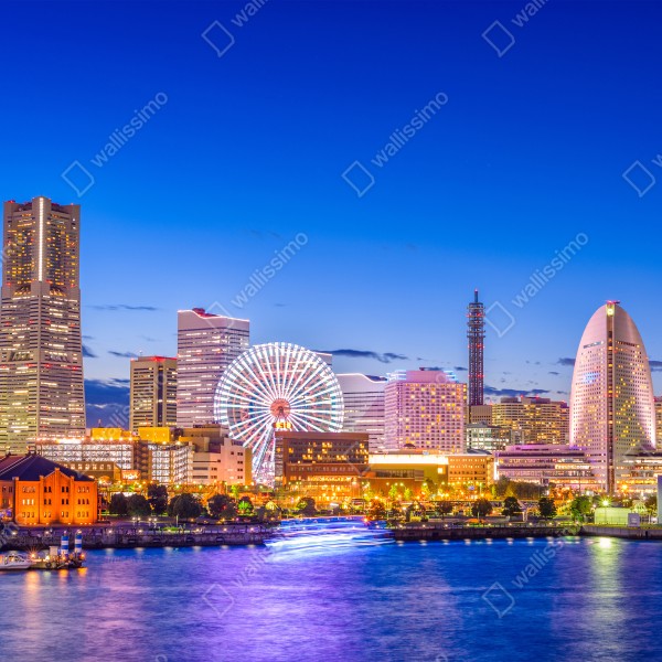 Tischaufkleber und Schreibtischaufkleber Yokohama skyline bei dämmerung – Wallnifity® Tischaufkleber und Schreibtischaufkleber Yokohama skyline bei dämmerung – Wallnifity®