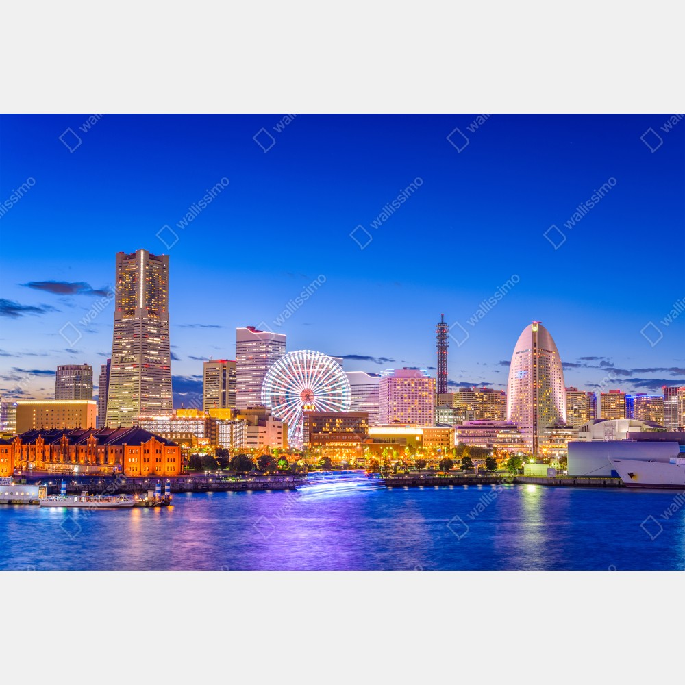 Tischaufkleber und Schreibtischaufkleber Yokohama skyline bei dämmerung – Wallnifity® Tischaufkleber und Schreibtischaufkleber Yokohama skyline bei dämmerung – Wallnifity®