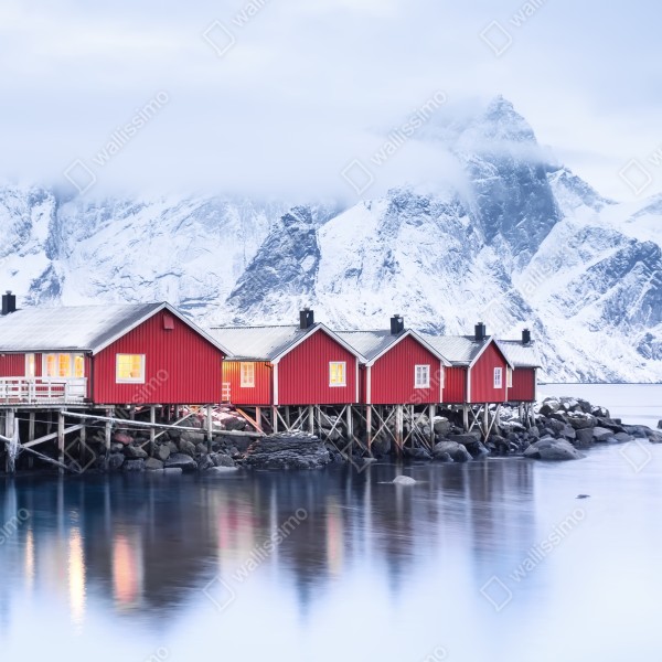 Tischaufkleber und Schreibtischaufkleber sonnenaufgang über den roten hütten der Lofoten – Wallnifity® Tischaufkleber und Schreibtischaufkleber sonnenaufgang über den roten hütten der Lofoten – Wallnifity®