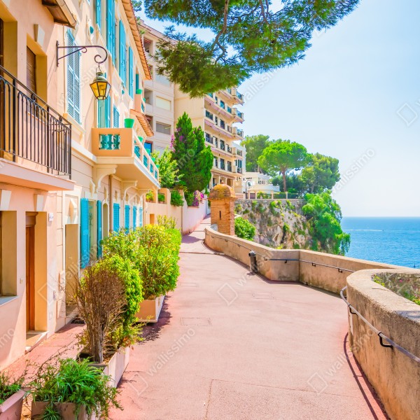 Tischaufkleber und Schreibtischaufkleber mediterrane promenade mit pastellfarbenen häusern – Wallnifity® Tischaufkleber und Schreibtischaufkleber mediterrane promenade mit pastellfarbenen häusern – Wallnifity®