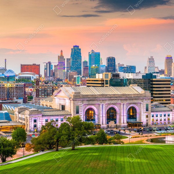 Tischaufkleber und Schreibtischaufkleber Kansas City skyline bei dämmerung – Wallnifity® Tischaufkleber und Schreibtischaufkleber Kansas City skyline bei dämmerung – Wallnifity®