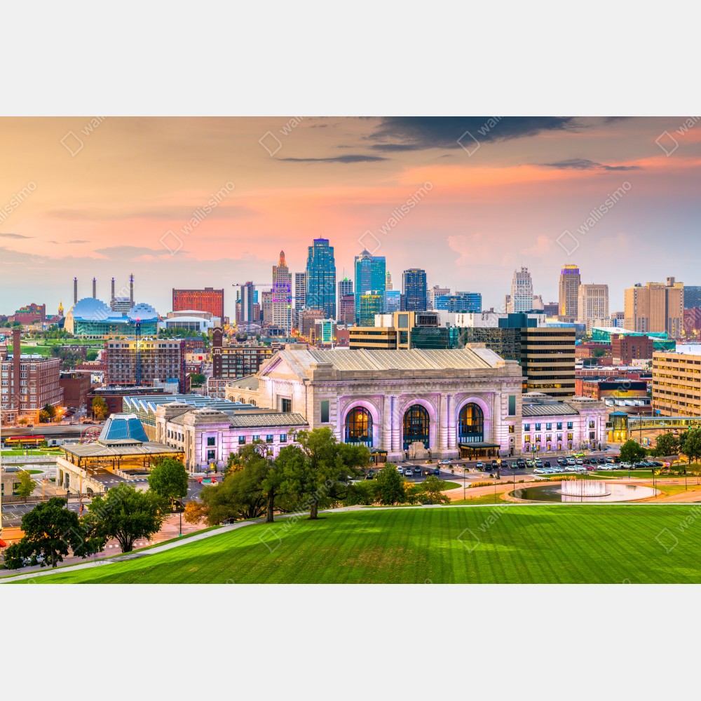 Tischaufkleber und Schreibtischaufkleber Kansas City skyline bei dämmerung – Wallnifity® Tischaufkleber und Schreibtischaufkleber Kansas City skyline bei dämmerung – Wallnifity®