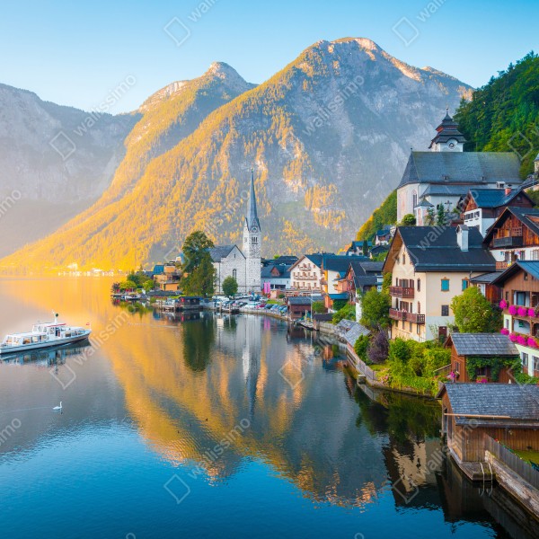 Tischaufkleber und Schreibtischaufkleber morgendlicher lichtglanz über Hallstatt am see – Wallnifity® Tischaufkleber und Schreibtischaufkleber morgendlicher lichtglanz über Hallstatt am see – Wallnifity®