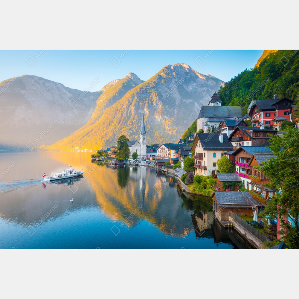Tischaufkleber und Schreibtischaufkleber morgendlicher lichtglanz über Hallstatt am see – Wallnifity® Tischaufkleber und Schreibtischaufkleber morgendlicher lichtglanz über Hallstatt am see – Wallnifity®