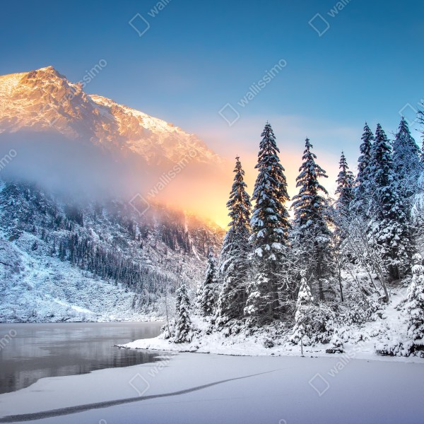 Tischaufkleber und Schreibtischaufkleber winterlicher sonnenaufgang am Morskie Oko – Wallnifity® Tischaufkleber und Schreibtischaufkleber winterlicher sonnenaufgang am Morskie Oko – Wallnifity®