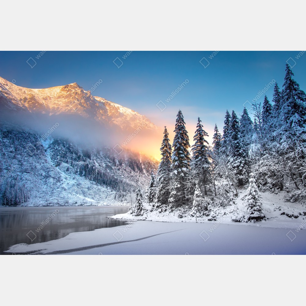 Tischaufkleber und Schreibtischaufkleber winterlicher sonnenaufgang am Morskie Oko – Wallnifity® Tischaufkleber und Schreibtischaufkleber winterlicher sonnenaufgang am Morskie Oko – Wallnifity®