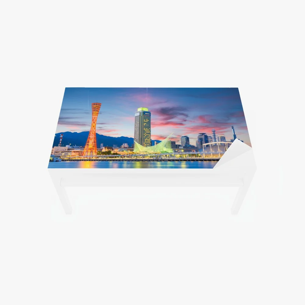 Tischaufkleber und Schreibtischaufkleber Kobe skyline bei dämmerung – Wallnifity® Tischaufkleber und Schreibtischaufkleber Kobe skyline bei dämmerung – Wallnifity®
