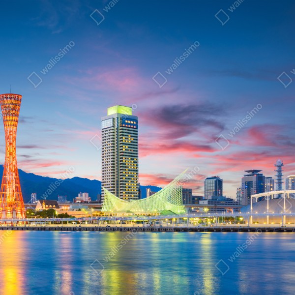 Tischaufkleber und Schreibtischaufkleber Kobe skyline bei dämmerung – Wallnifity® Tischaufkleber und Schreibtischaufkleber Kobe skyline bei dämmerung – Wallnifity®