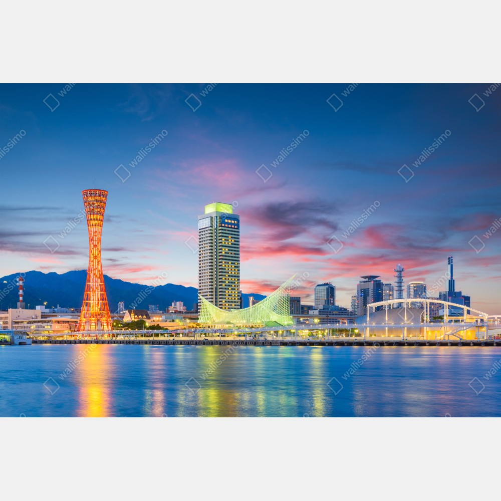Tischaufkleber und Schreibtischaufkleber Kobe skyline bei dämmerung – Wallnifity® Tischaufkleber und Schreibtischaufkleber Kobe skyline bei dämmerung – Wallnifity®