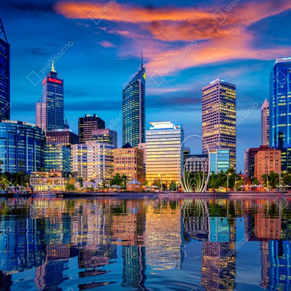 Tischaufkleber und Schreibtischaufkleber Perth skyline bei sonnenuntergang – Wallnifity® Tischaufkleber und Schreibtischaufkleber Perth skyline bei sonnenuntergang – Wallnifity®