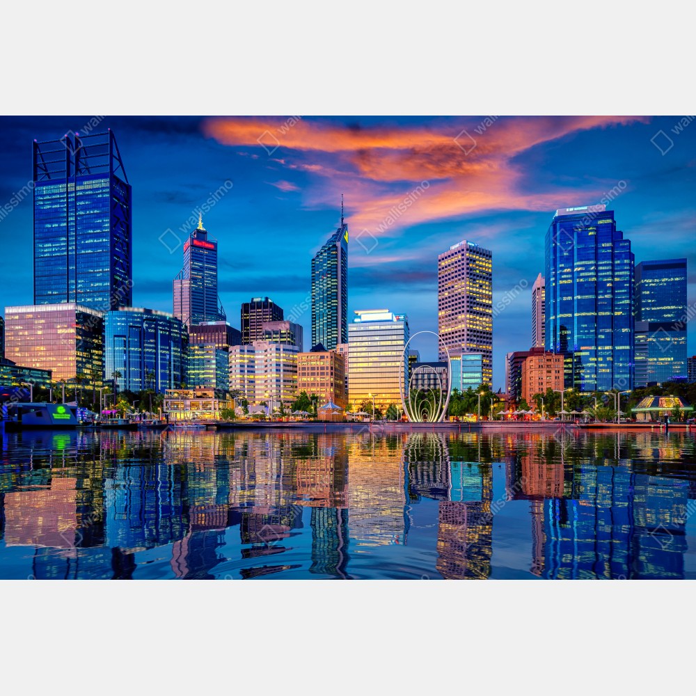 Tischaufkleber und Schreibtischaufkleber Perth skyline bei sonnenuntergang – Wallnifity® Tischaufkleber und Schreibtischaufkleber Perth skyline bei sonnenuntergang – Wallnifity®