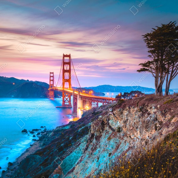 Tischaufkleber und Schreibtischaufkleber Golden Gate Bridge bei dämmerung – Wallnifity® Tischaufkleber und Schreibtischaufkleber Golden Gate Bridge bei dämmerung – Wallnifity®