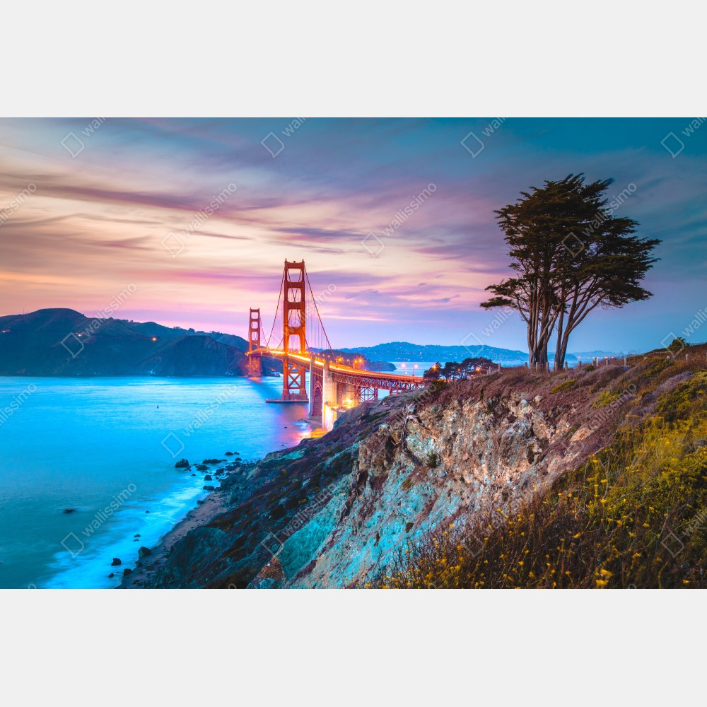 Tischaufkleber und Schreibtischaufkleber Golden Gate Bridge bei dämmerung – Wallnifity® Tischaufkleber und Schreibtischaufkleber Golden Gate Bridge bei dämmerung – Wallnifity®
