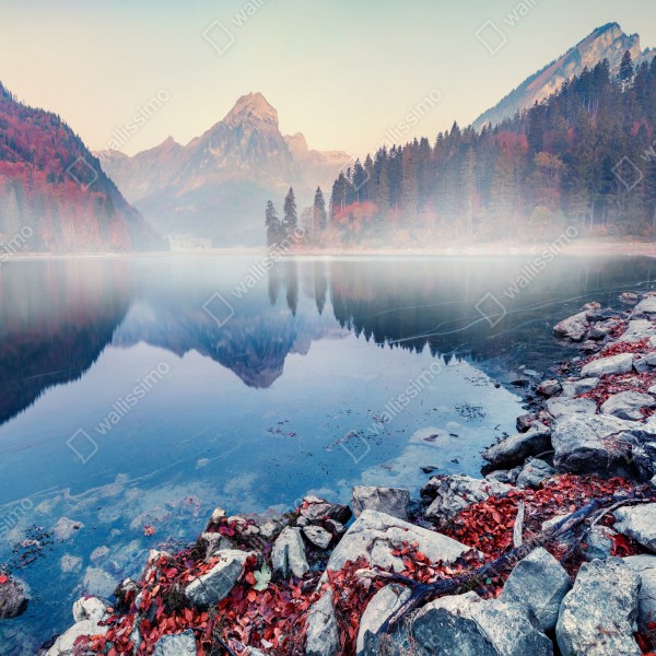 Tischaufkleber und Schreibtischaufkleber nebliger herbstmorgen am Obersee, Schweizer Alpen – Wallnifity® Tischaufkleber und Schreibtischaufkleber nebliger herbstmorgen am Obersee, Schweizer Alpen – Wallnifity®