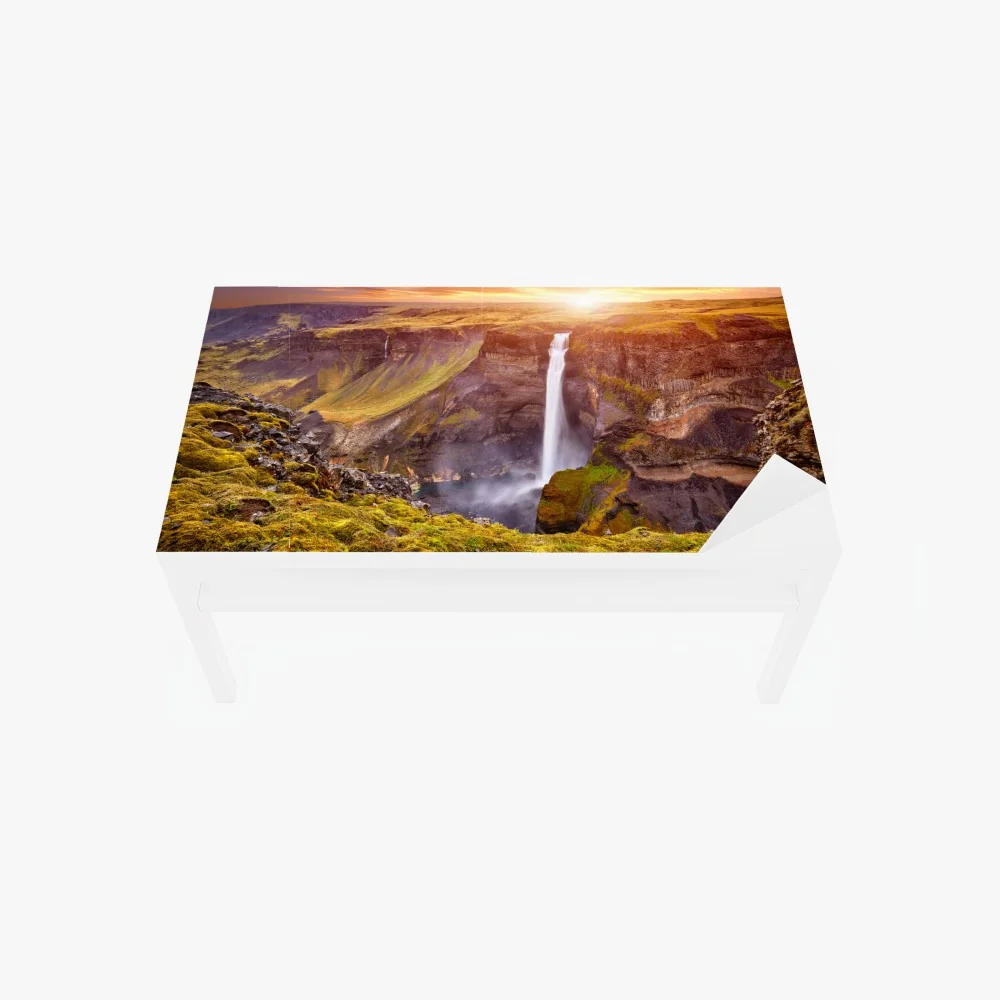 Tischaufkleber und Schreibtischaufkleber Haifoss wasserfall bei sonnenuntergang – Wallnifity® Tischaufkleber und Schreibtischaufkleber Haifoss wasserfall bei sonnenuntergang – Wallnifity®