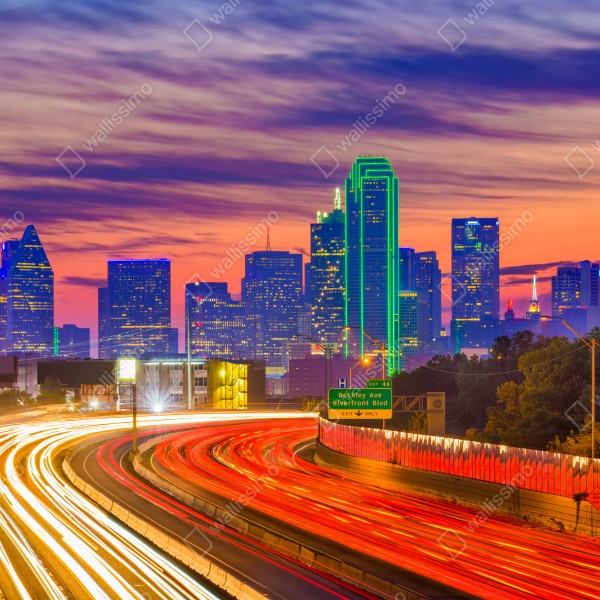 Tischaufkleber und Schreibtischaufkleber panorama von Dallas bei sonnenuntergang mit lichtspuren auf der autobahn – Wallnifity® Tischaufkleber und Schreibtischaufkleber panorama von Dallas bei sonnenuntergang mit lichtspuren auf der autobahn – Wallnifity®