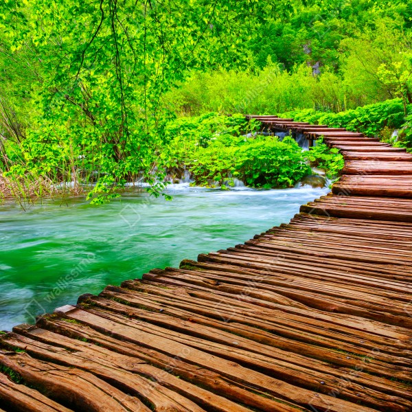 Tischaufkleber und Schreibtischaufkleber ruhiger grüner steg über dem fluss – Wallnifity® Tischaufkleber und Schreibtischaufkleber ruhiger grüner steg über dem fluss – Wallnifity®