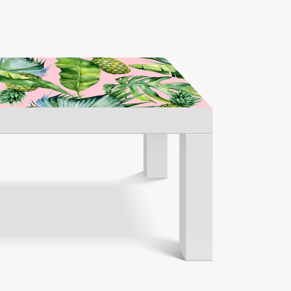 Tischaufkleber und Schreibtischaufkleber tropisches ananas- und blattmuster in aquarell auf rosa hintergrund – Wallnifity® Tischaufkleber und Schreibtischaufkleber tropisches ananas- und blattmuster in aquarell auf rosa hintergrund – Wallnifity®