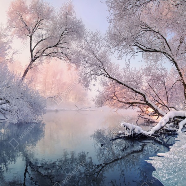 Tischaufkleber und Schreibtischaufkleber ruhige winterlandschaft am fluss – Wallnifity® Tischaufkleber und Schreibtischaufkleber ruhige winterlandschaft am fluss – Wallnifity®