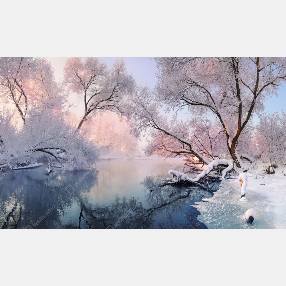 Tischaufkleber und Schreibtischaufkleber ruhige winterlandschaft am fluss – Wallnifity® Tischaufkleber und Schreibtischaufkleber ruhige winterlandschaft am fluss – Wallnifity®