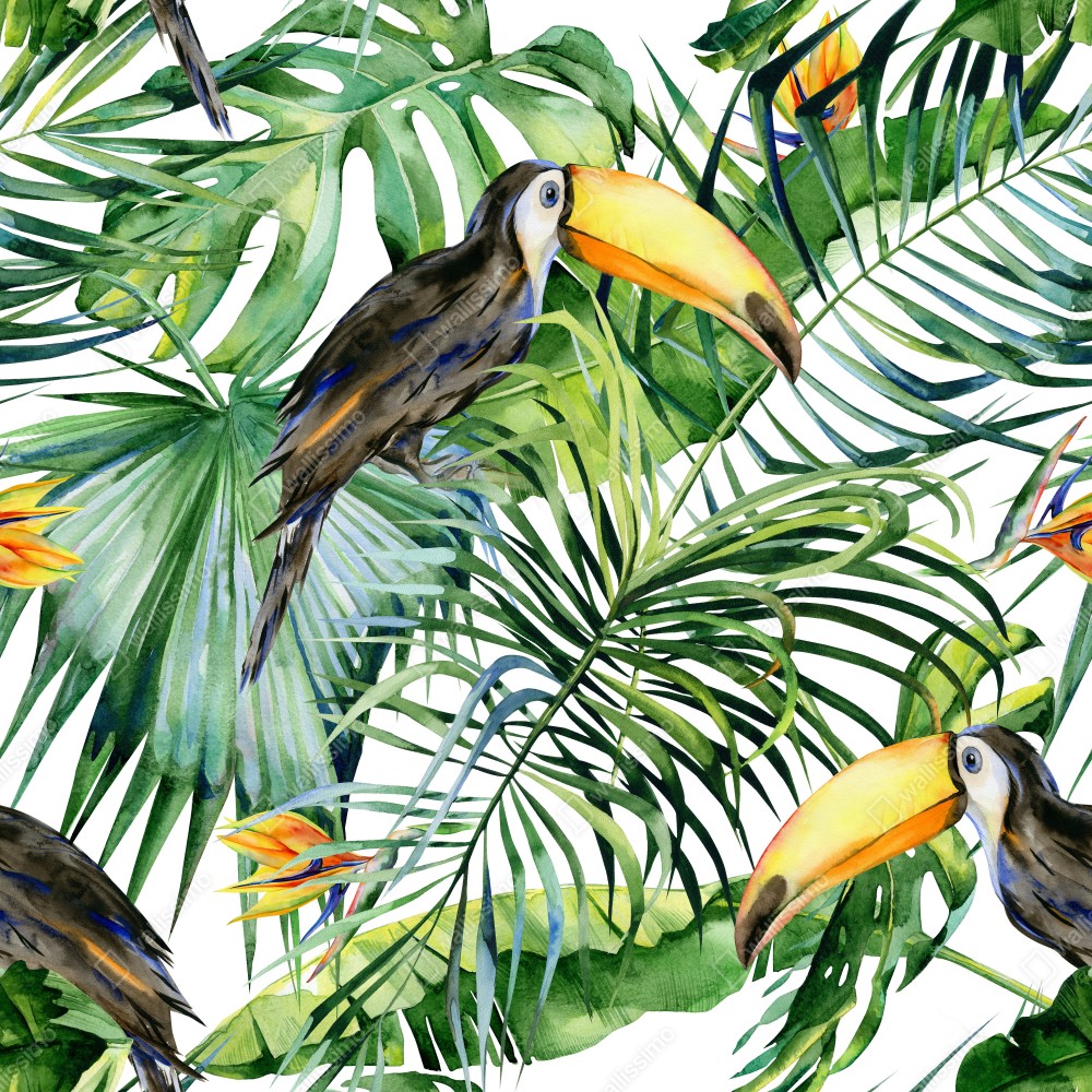 Tischaufkleber und Schreibtischaufkleber aquarell tukan im tropischen muster – Wallnifity® Tischaufkleber und Schreibtischaufkleber aquarell tukan im tropischen muster – Wallnifity®