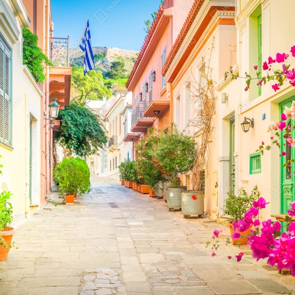 Tischaufkleber und Schreibtischaufkleber sonnige griechische gasse mit bougainvillea – Wallnifity® Tischaufkleber und Schreibtischaufkleber sonnige griechische gasse mit bougainvillea – Wallnifity®