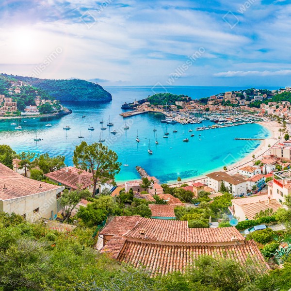 Tischaufkleber und Schreibtischaufkleber sonnige panoramaaufnahme von Port de Soller – Wallnifity® Tischaufkleber und Schreibtischaufkleber sonnige panoramaaufnahme von Port de Soller – Wallnifity®