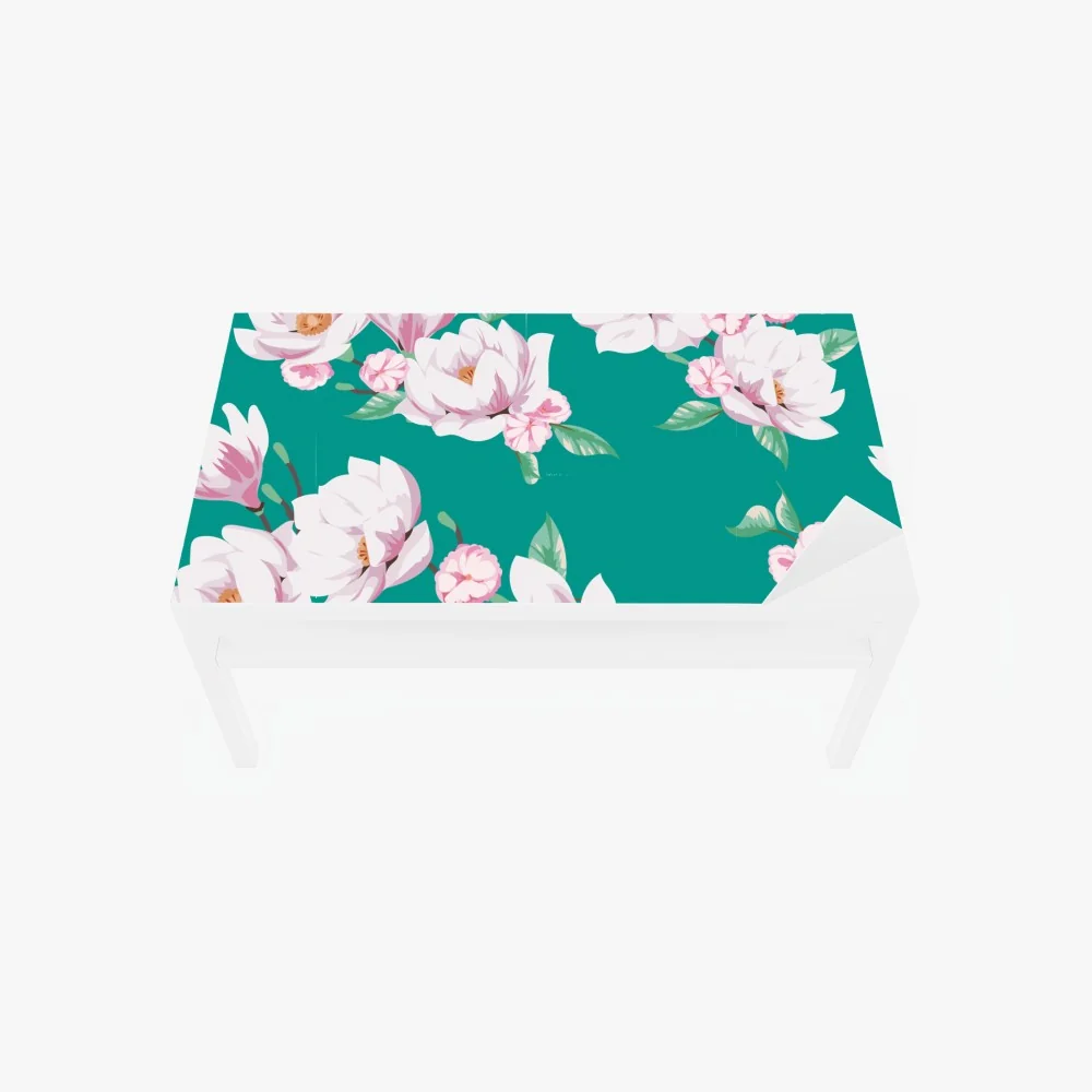 Tischaufkleber und Schreibtischaufkleber pastell magnolienmuster auf türkisfarbenem hintergrund – Wallnifity® Tischaufkleber und Schreibtischaufkleber pastell magnolienmuster auf türkisfarbenem hintergrund – Wallnifity®