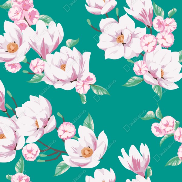 Tischaufkleber und Schreibtischaufkleber pastell magnolienmuster auf türkisfarbenem hintergrund – Wallnifity® Tischaufkleber und Schreibtischaufkleber pastell magnolienmuster auf türkisfarbenem hintergrund – Wallnifity®