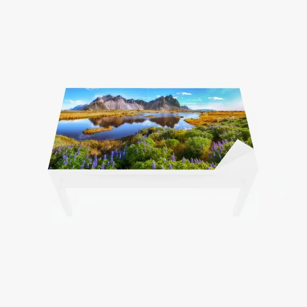 Tischaufkleber und Schreibtischaufkleber nebliger sonnenaufgang über holzsteg – Wallnifity®