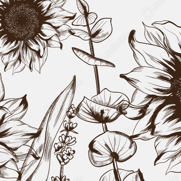 Tischaufkleber und Schreibtischaufkleber botanische sonnenblumenillustration in sepia – Wallnifity® Tischaufkleber und Schreibtischaufkleber botanische sonnenblumenillustration in sepia – Wallnifity®