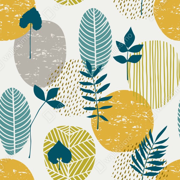 Tischaufkleber und Schreibtischaufkleber türkis-senfgelbes botanisches muster – Wallnifity® Tischaufkleber und Schreibtischaufkleber türkis-senfgelbes botanisches muster – Wallnifity®