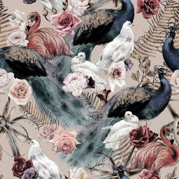 Tischaufkleber und Schreibtischaufkleber aquarellmuster mit vögeln und rosen – Wallnifity® Tischaufkleber und Schreibtischaufkleber aquarellmuster mit vögeln und rosen – Wallnifity®