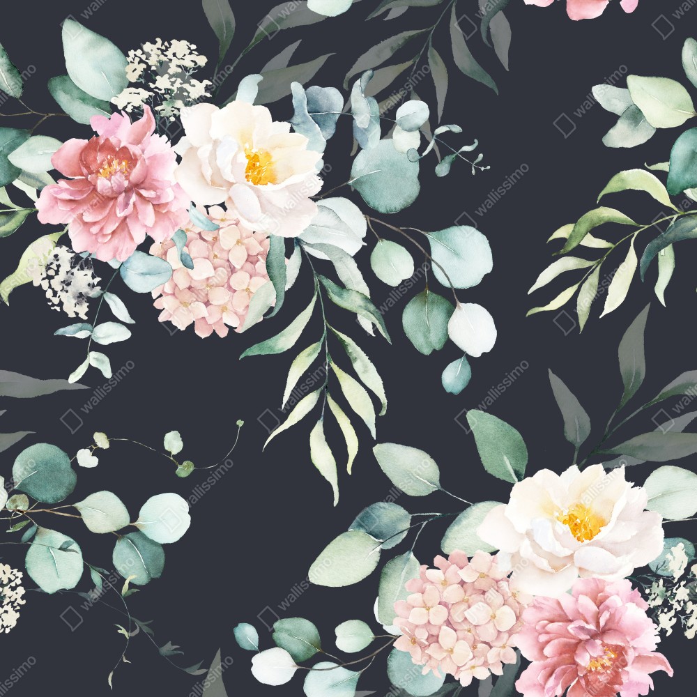 Tischaufkleber und Schreibtischaufkleber elegantes aquarell-blumenmuster auf dunklem hintergrund – Wallnifity® Tischaufkleber und Schreibtischaufkleber elegantes aquarell-blumenmuster auf dunklem hintergrund – Wallnifity®