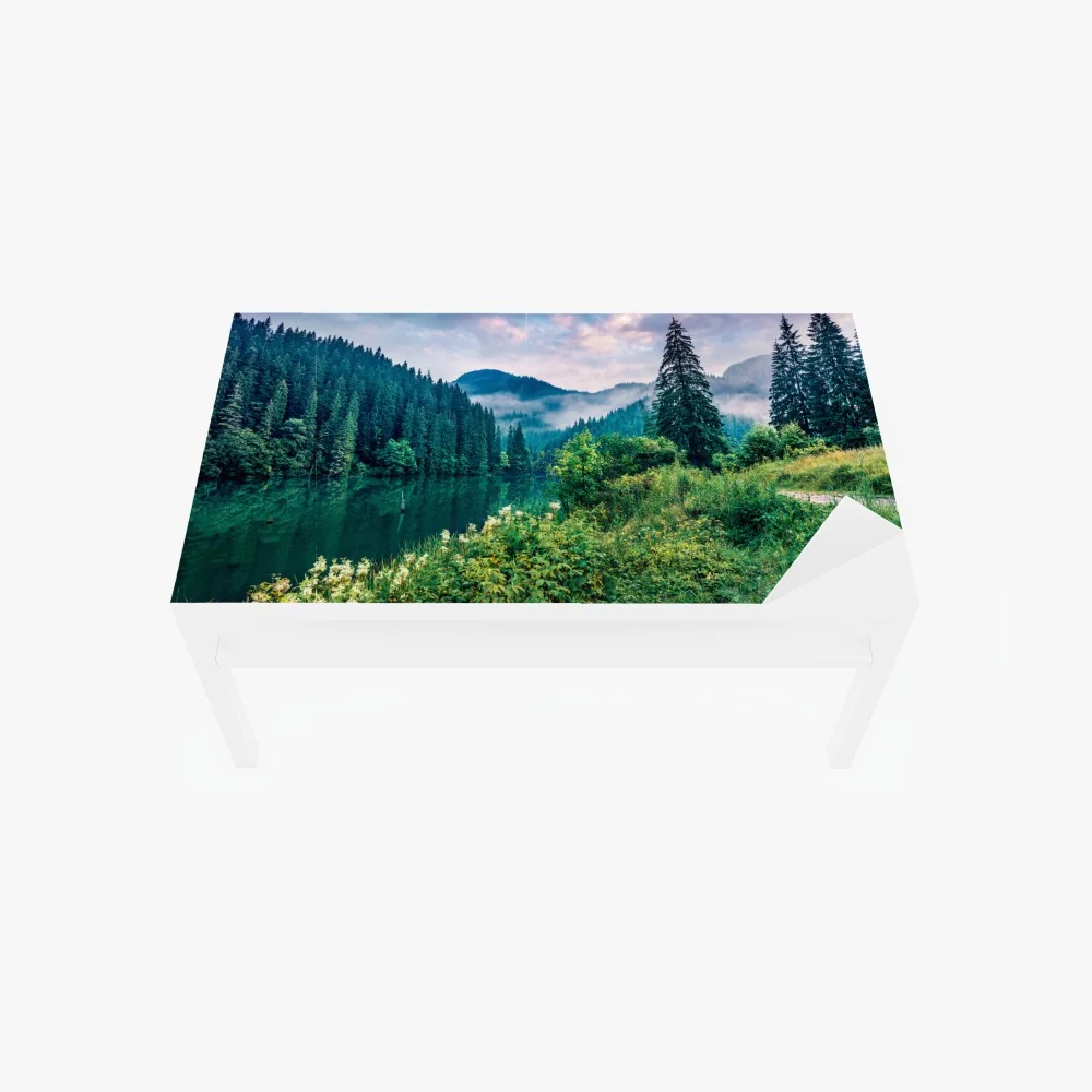 Tischaufkleber und Schreibtischaufkleber nebliger sonnenaufgang über Lacu Rosu – Wallnifity® Tischaufkleber und Schreibtischaufkleber nebliger sonnenaufgang über Lacu Rosu – Wallnifity®